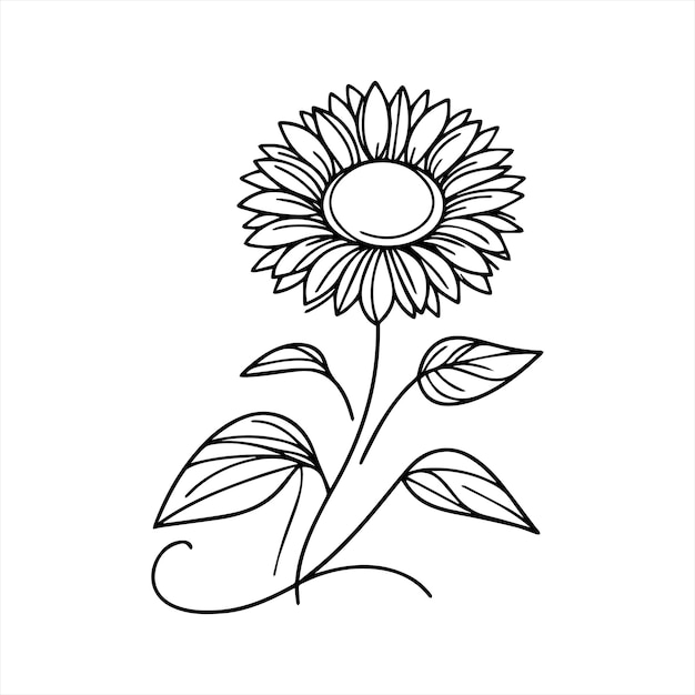Ramo de girasol con diseño plano dibujado a mano vector de contorno de flor simple