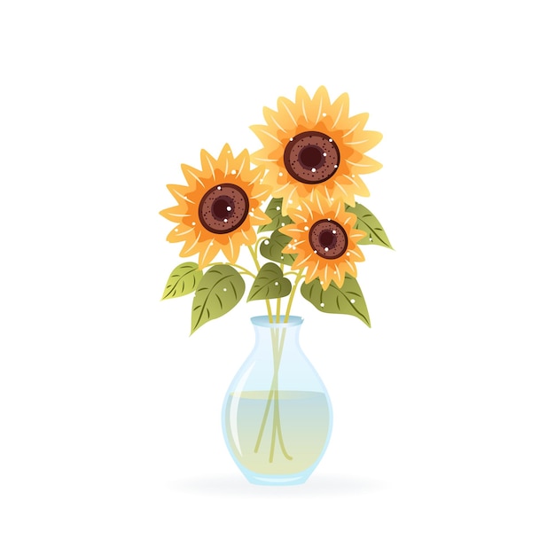 Ramo de girasoles Flores en jarrón Ilustración vectorial aislada sobre fondo blanco Arte moderno