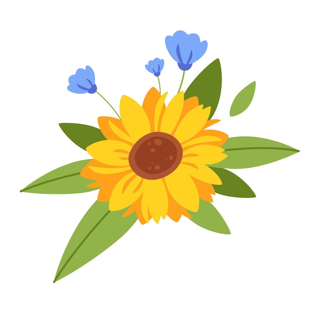 Ramo de girasoles flores de verano corona de flores ilustración vectorial