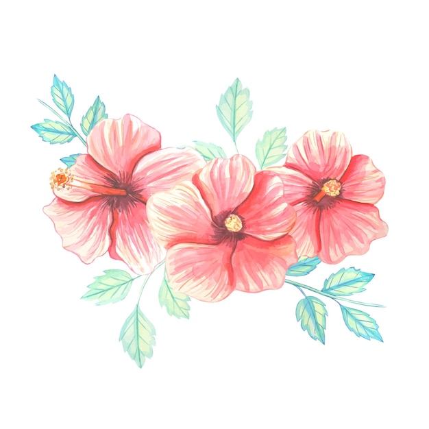 Ramo de ilustración acuarela de capullos de hibisco