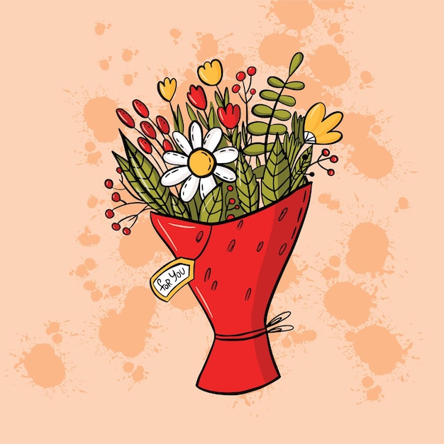 Ramo en la ilustración de estilo doodle para el día de San Valentín