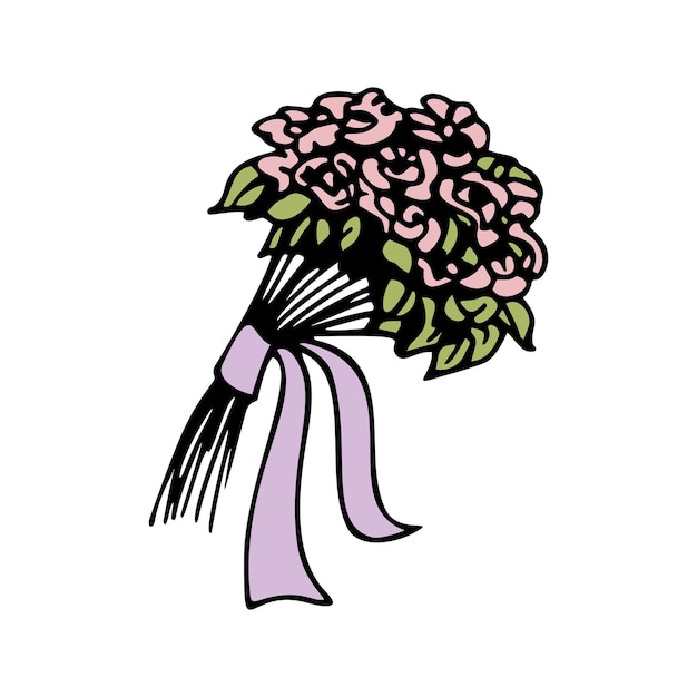 Ramo de imágenes prediseñadas de vector lindo de flores. Gracias. Dibujado a mano ilustración de doodle