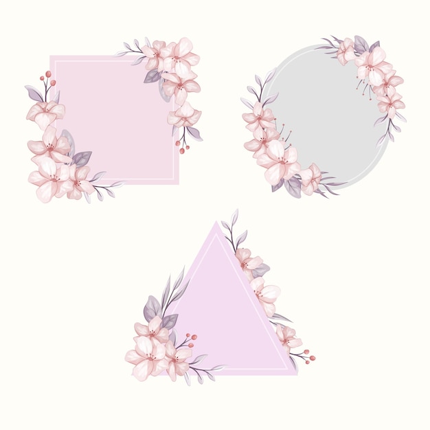 Vector ramo de marco floral rosa pastel y morado