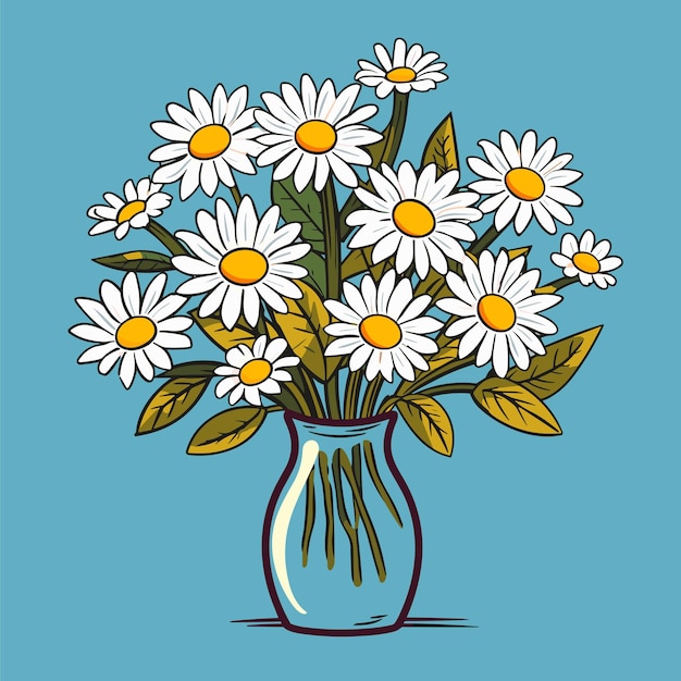Ramo de margaritas en un jarrón Ramo de primavera Ilustración vectorial