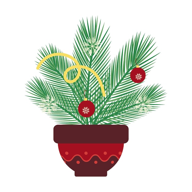 Ramo de pino con juguetes navideños y copos de nieve en una olla de flores Ramo de Navidad decorativo