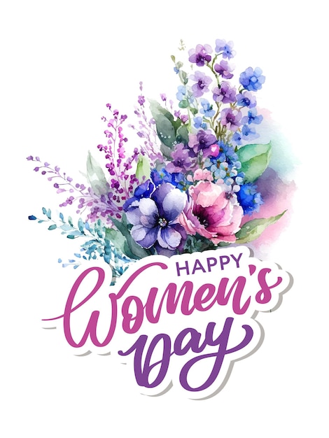 Ramo de primavera floral acuarela Tarjeta de felicitación del día de la mujer