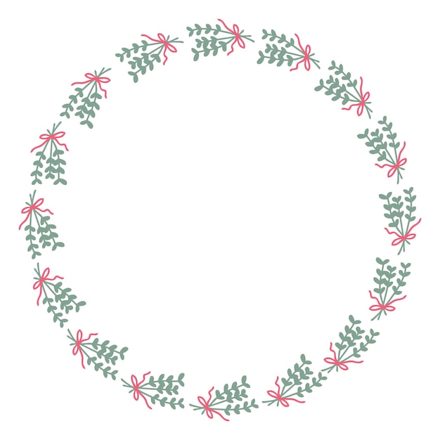 Ramo de ramas con marco de cinta aislado sobre fondo blanco. Perfecto para invitaciones a fiestas, tarjetas de felicitación e impresión. Ilustración vectorial floral para decoración y diseño.