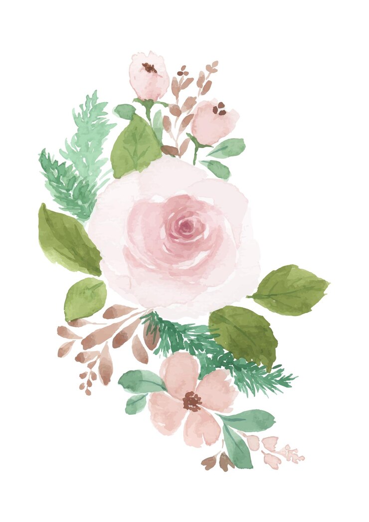 Vector ramo rosa acuarela floral pintado a mano.