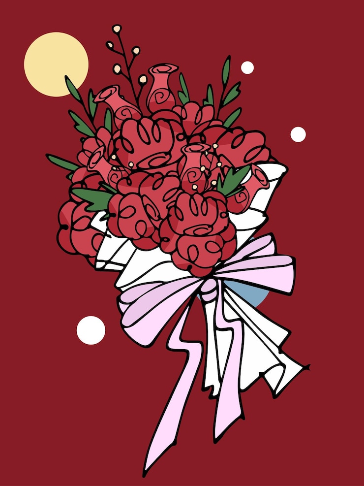 El ramo de rosas dibujado a mano.