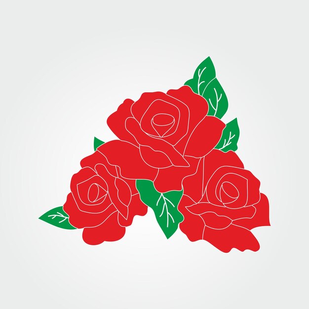 un ramo de rosas con hojas verdes y rosas rojas