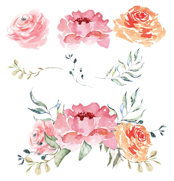 Ramo de rosas pintadas con acuarelasFloral dibujado a manoPara tarjeta de invitación de boda