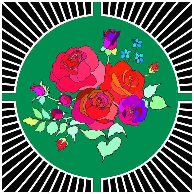 Ramo de rosas vector tarjeta en estilo pop art