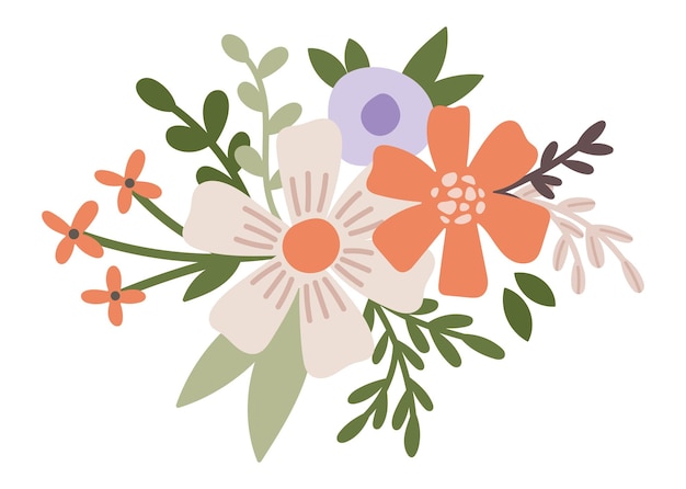 Ramo simple de flores de primavera Ilustración de vector de ramo de flores de verano minimalista