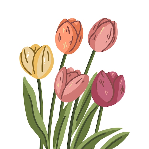 Un ramo de tulipanes de colores en pleno florecimiento