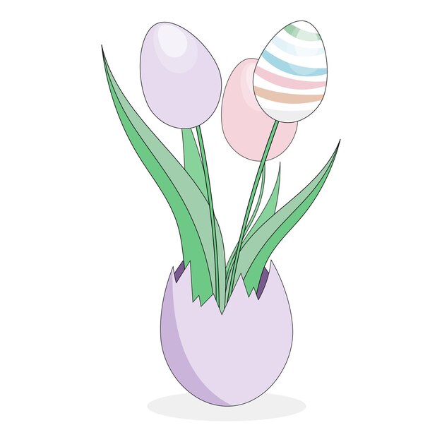 Ramo de tulipanes en forma de ilustración de vector de huevos de Pascua sobre un fondo blanco