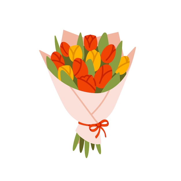 Ramo de tulipanes en un paquete Flores de primavera Ilustración vectorial