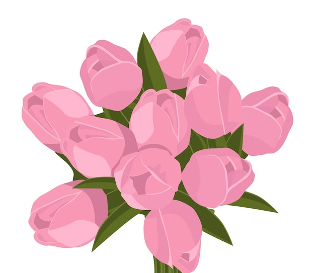 Vector ramo de tulipanes rosas sobre un fondo blanco. ilustración vectorial realista. color de moda 2022