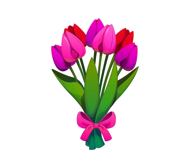Un ramo vibrante de dibujos animados con tulipanes rojos rosados