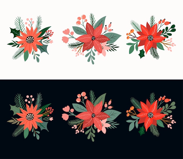 Ramos florales decorativos navideños elementos aislados arreglos florales y vegetales de temporada