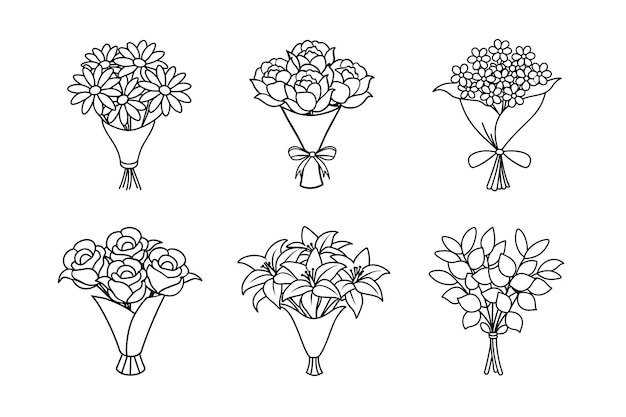 Los ramos de flores clásicos de la línea de arte Bundle Rose Lily Peony Daisy Bebés Aliento Eucalipto