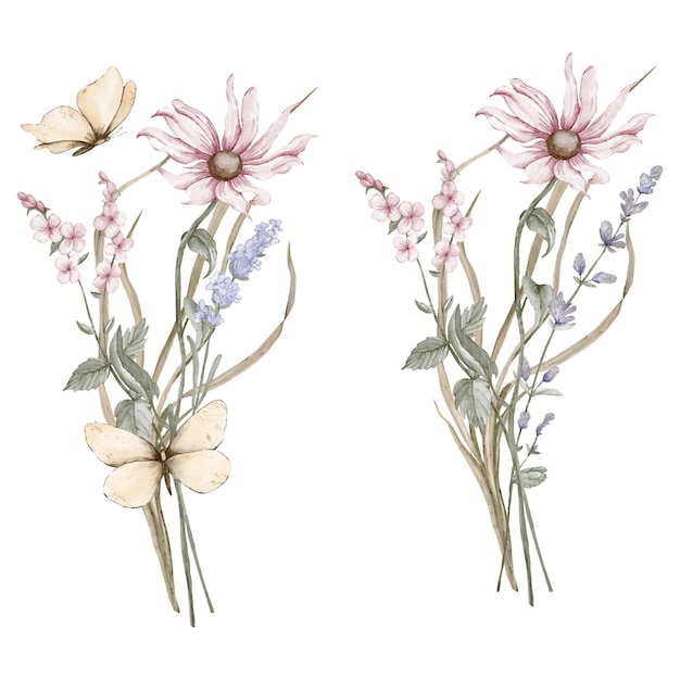 Los ramos de flores silvestres y las espigas