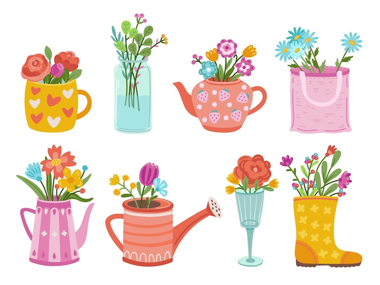 Vector ramos de jardín silvestres manojo de hierbas de flores silvestres en jarrones decoración de rama floral prado aislado plantas florecientes colección de vectores exactos ilustración primavera floral hoja flor decoración romántica