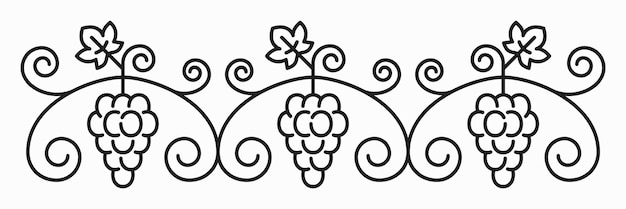 Ramos de uvas contorno ornamento de marco de decoración con hojas y remolinos icono de contorno vector de cepas de vid dibujadas a mano estencil de vid de frontera
