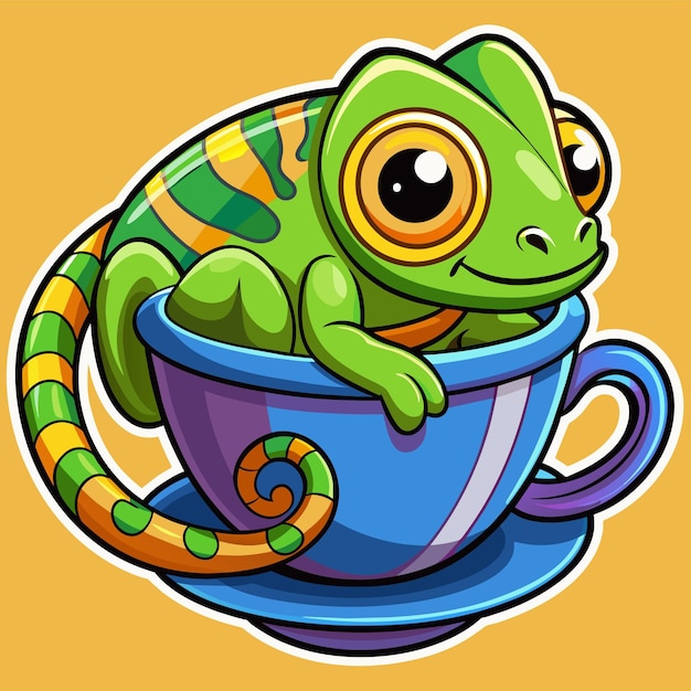Vector una rana de dibujos animados se sienta en una taza con una imagen de una rana en ella