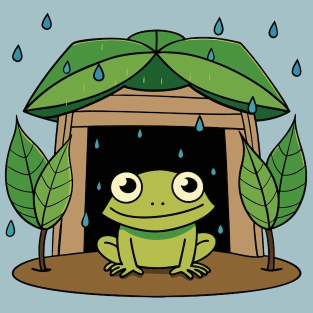Rana feliz bajo la lluvia