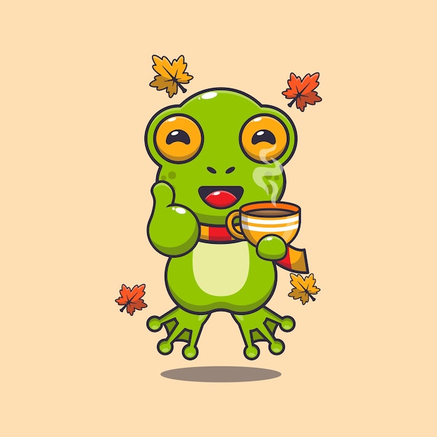 Rana linda con café en la temporada de otoño