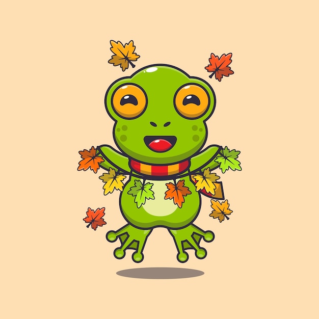 Rana linda con decoración de hojas de otoño