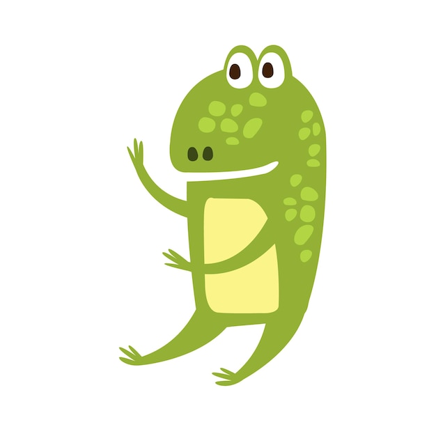 Rana sentada como dibujo de personaje de animal de reptil amigable verde de dibujos animados plano humano