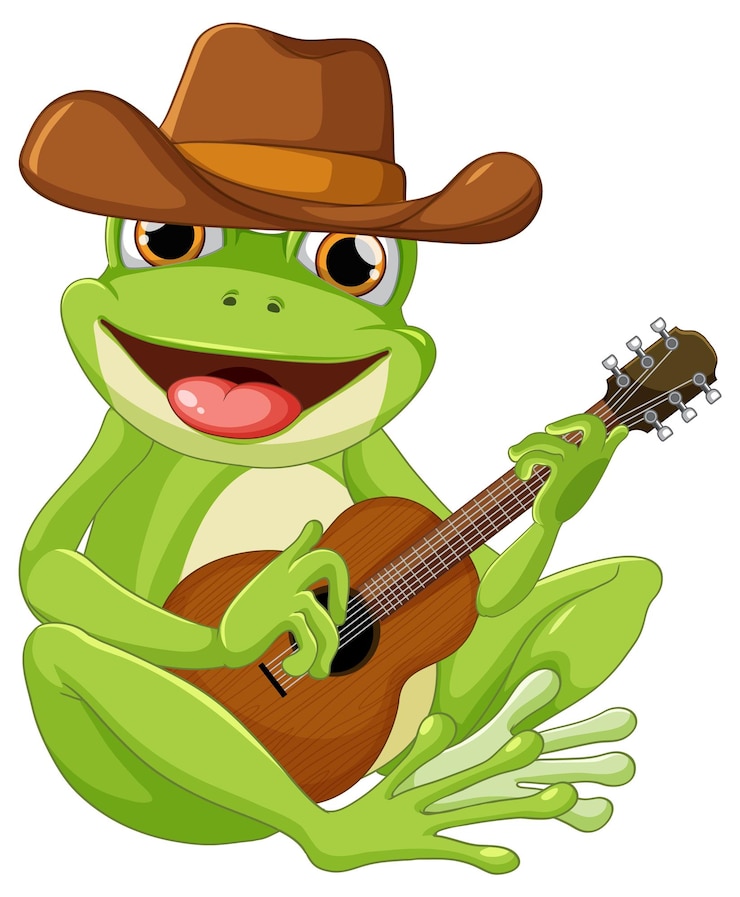 Vector rana tocando la guitarra con sombrero de vaquero
