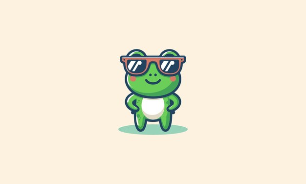 Rana verde divertida con diseño de mascota vectorial de vidrio solar