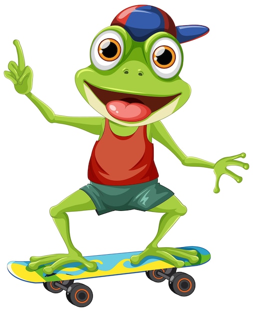 Rana verde jugando al patineta