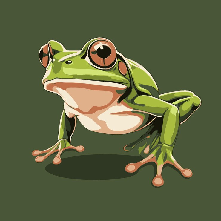 Vector una rana verde con un ojo rojo y un fondo negro