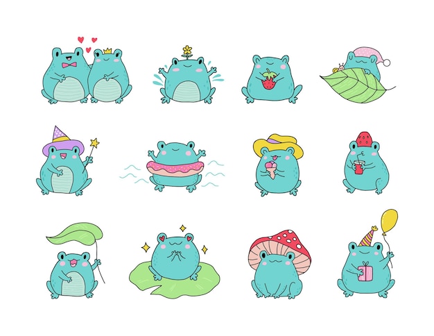 Las ranas de dibujos animados kawaii paquete de ranas