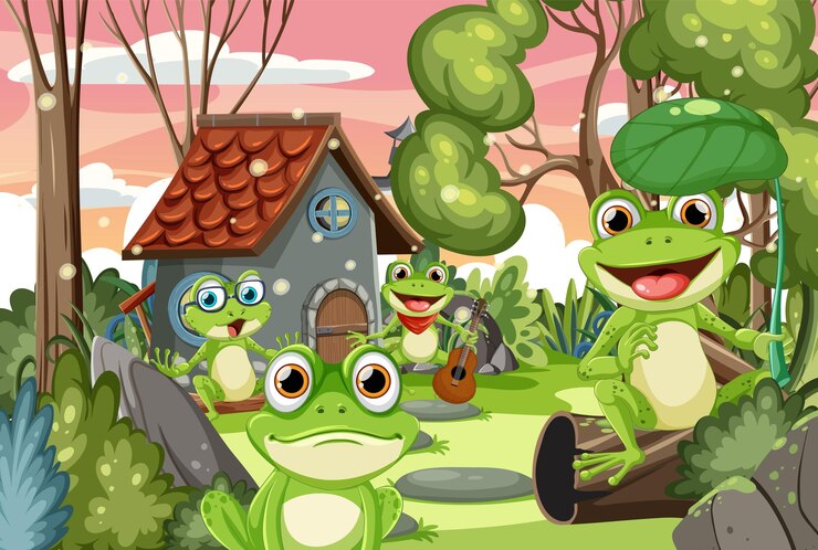 Vector las ranas disfrutan de un día soleado al aire libre