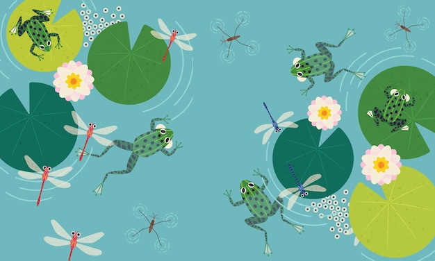 Ranas en la ilustración de Vector de Lotus Pond