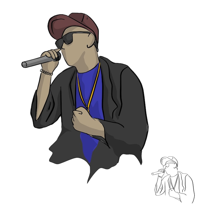 Vector rapero sosteniendo un micrófono ilustración vectorial boceto garabatos dibujado a mano con líneas negras