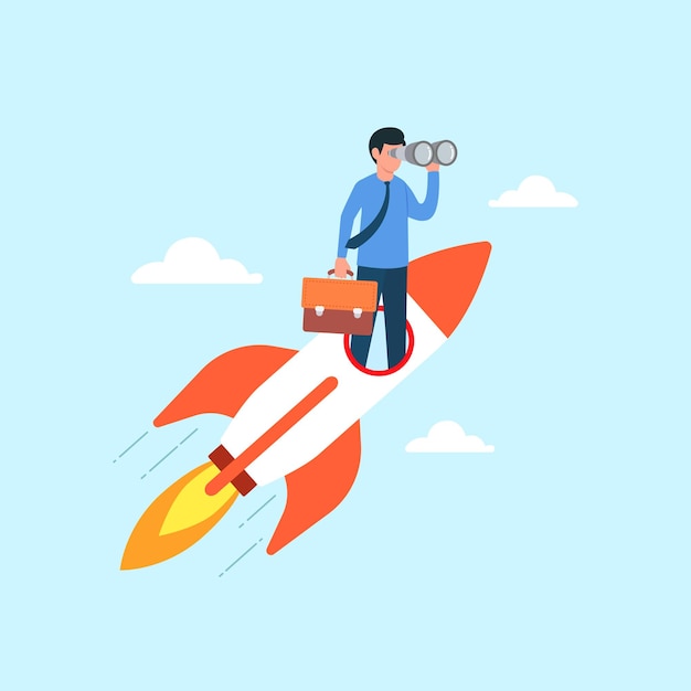 Rápido crecimiento de una nueva empresa empresarial innovadora Éxito de la puesta en marcha Concepto de emprendimiento