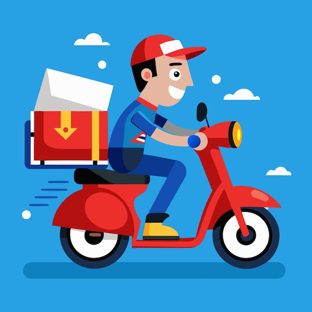 Rápido y feliz mensajero de motor con fondo azul