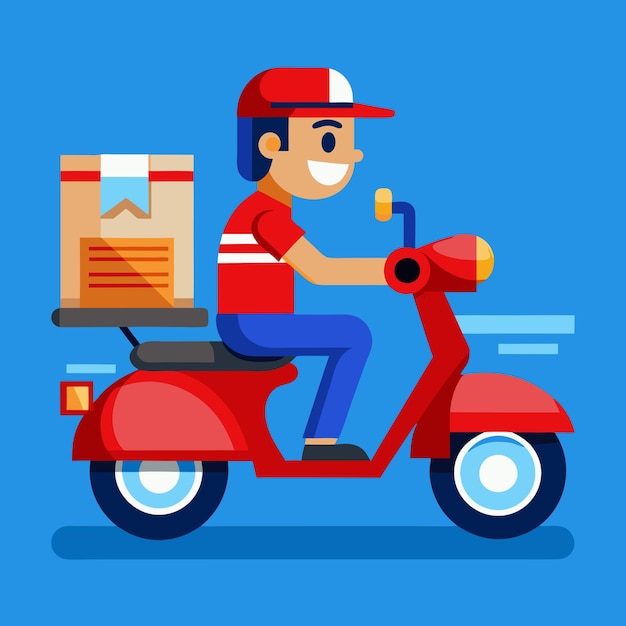 Rápido y feliz mensajero de motor con fondo azul