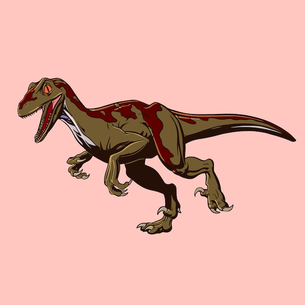 Raptor dinosaurio coloreado dibujado en estilo de dibujos animados. Atacar al depredador en estilo pop art. Ilustración vectorial