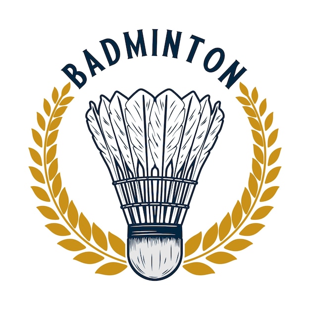 La raqueta de logotipo de bádminton y el estilo vintage de laurel de la lanzadera para el club de badminton