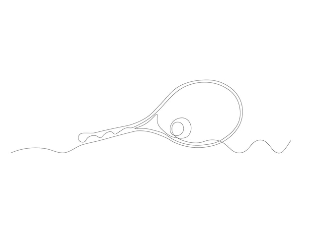 Raqueta de tenis abstracta y pelota de césped deportes de tenis continuo dibujo a mano de una línea de arte