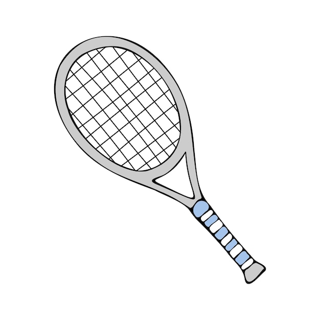 Raqueta de tenis de colores dibujada a mano por vector