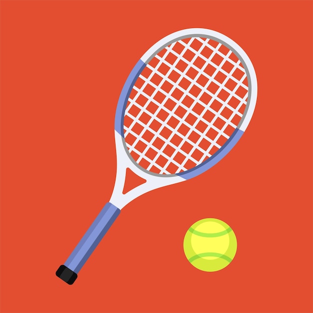 Raqueta de tenis con pelota Ilustración de vector de estilo plano