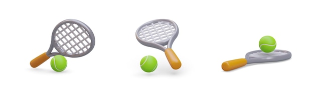 Vector raqueta de tenis pelota verde conjunto de imágenes vectoriales sobre fondo blanco