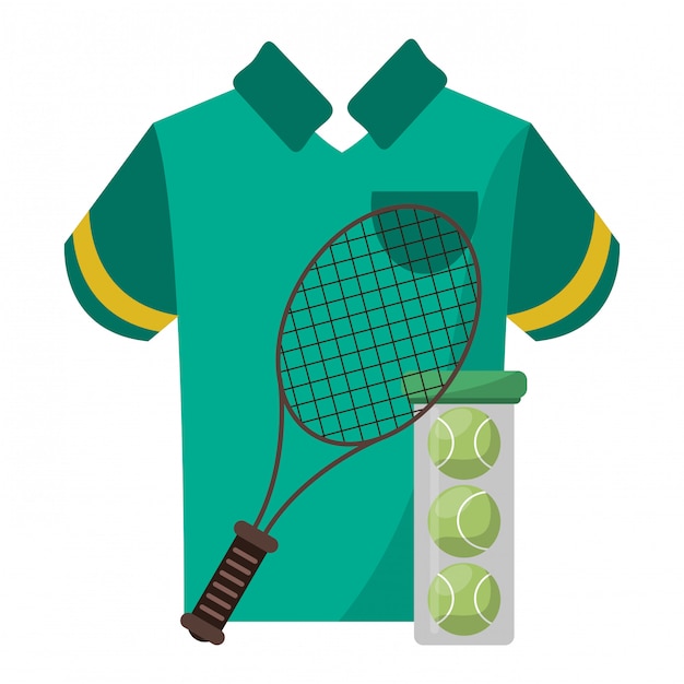 Vector raqueta de tenis y pelotas con camiseta